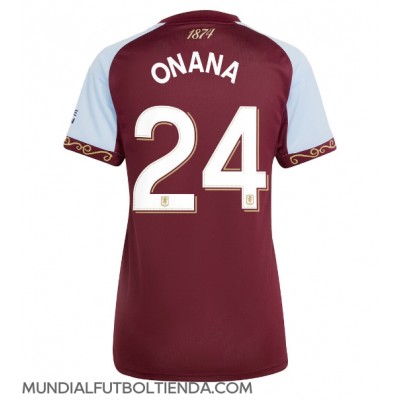 Camiseta Aston Villa Amadou Onana #24 Primera Equipación Replica 2025-26 para mujer mangas cortas Camiseta Aston Villa Amadou Onana #24 Primera Equipación Replica 2025-26 para mujer mangas cortas